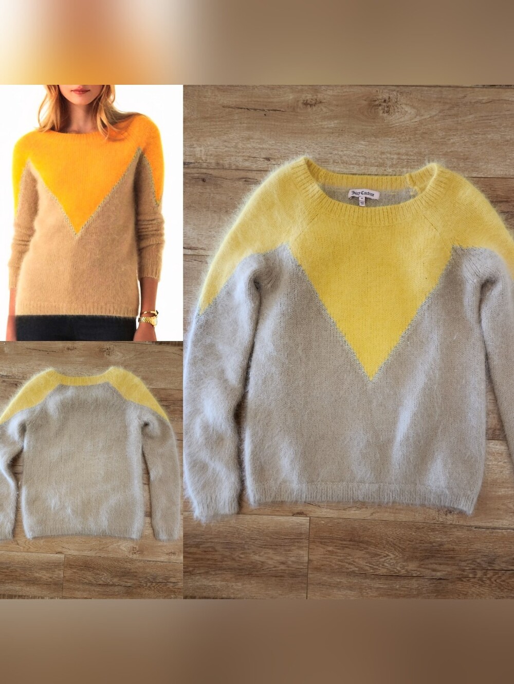 Juicy Couture Fuzzy Angora Soft Fluffy Eyelash Sweater Women M Colorblock